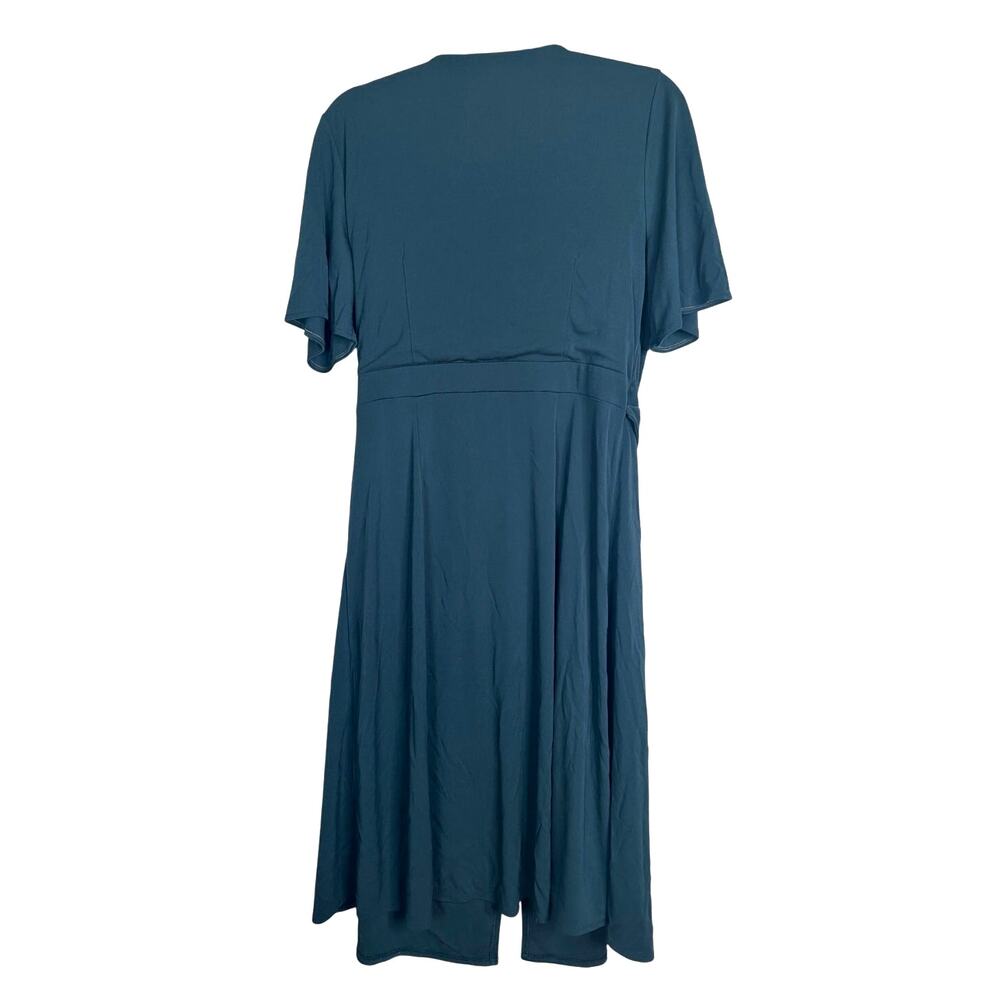 Ann Taylor Loft 14 Classic Wrap Midi Dress $149 Short Sleeve Rayon Teal Blue EUC - Picture 3 of 7